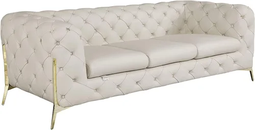Miniatura 2 de Blackjack Furniture Modena - Moderno juego de sofá de 3 piezas de cuero italiano de grano superior, elegante diseño copetudo y patas de acero Beige