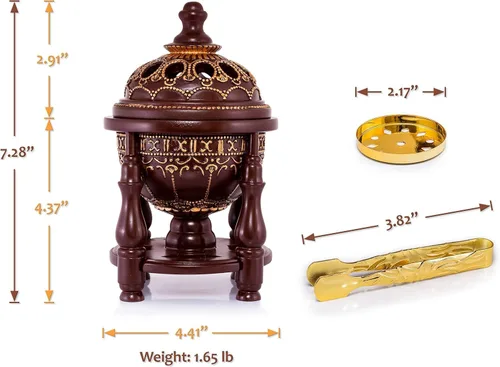 Miniatura 3 de AM Quemador de incienso de carbón – Quemador Bakhoor, quemador de resina de incienso Oud para oficina y decoración del hogar, 4 pilares lujosos