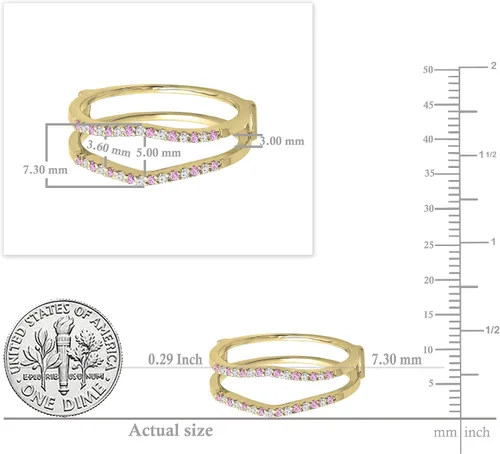 Miniatura 13 de Dazzlingrock Collection Anillo de protección redondo alternativo de zafiro rosa y diamante blanco para mujer en oro macizo de 10 quilates