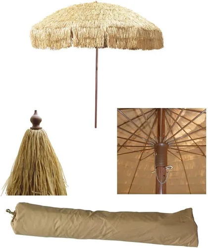 Miniatura 9 de Hula - Sombrilla Tiki de paja tropical, palapa, rafia, tiki hut, sombrilla hawaiana para patio con flecos, sombrilla bohemia de 6 pies 8 pies y 9