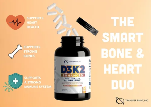 Miniatura 5 de D3K2 mejorado con calcio y bioperine® - 5000 UI de vitamina D3 + 100 mcg de vitamina K2 MK-7 - Fórmula una vez al día, 60 cápsulas