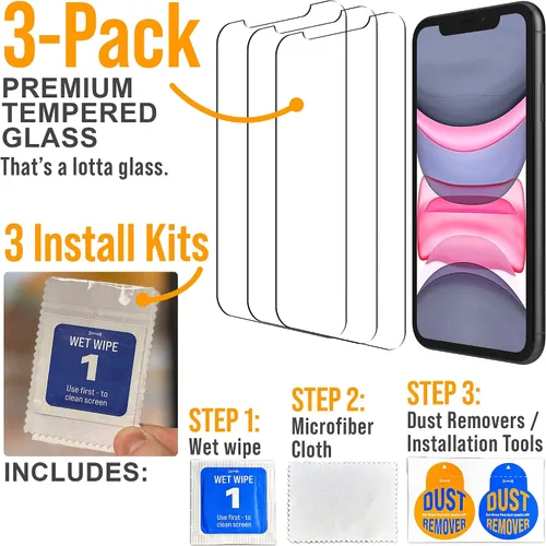 Miniatura 4 de Scooch Protector de pantalla 5 en 1 para iPhone 11 (paquete de 3) con protector de lente de cámara (paquete de 2) vidrio templado 9H de alta