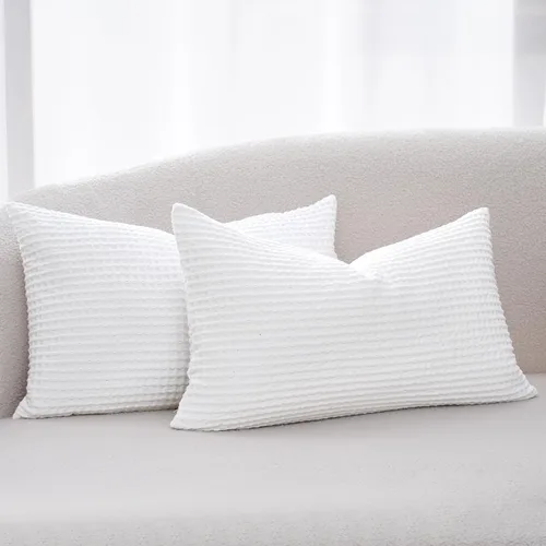 Miniatura 27 de PHF Funda de almohada 100% algodón con tejido de gofre, 18 x 18 pulgadas, sin relleno, paquete de 2 elegantes fundas de almohada cuadradas Gris claro
