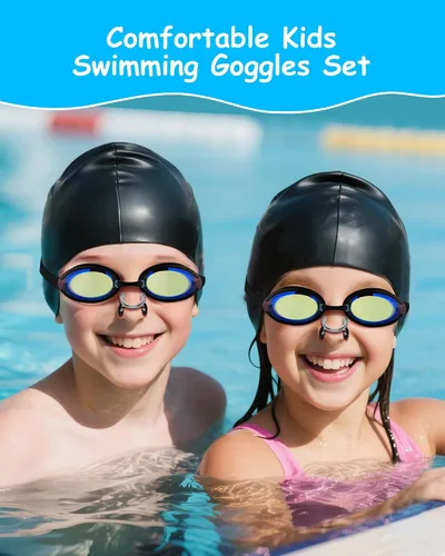 Miniatura 7 de Gafas de natación para niños, antivaho y protección UV con gorro de natación para niños de 3 a 15 años