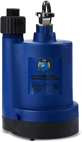 Bomba de agua sumergible para uso general, termoplástica de 1/4 HP, eliminación de agua eléctrica portátil para sótanos, espacios de arrastre,