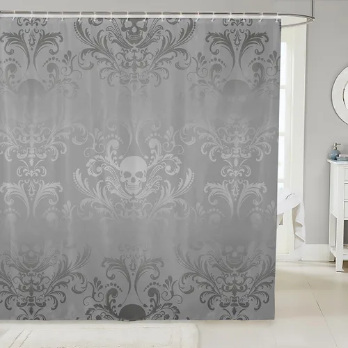 Cortina de ducha de damasco plateado para adultos, cortina de baño barroca victoriana antigua, 72 pulgadas de ancho x 78 pulgadas de largo, cortinas