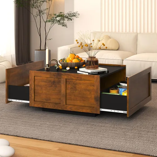 Miniatura 7 de HedoAjim - Mesa de centro de granja con 2 cajones de almacenamiento para sala de estar, mesa cuadrada central moderna, mesa de cóctel contemporánea