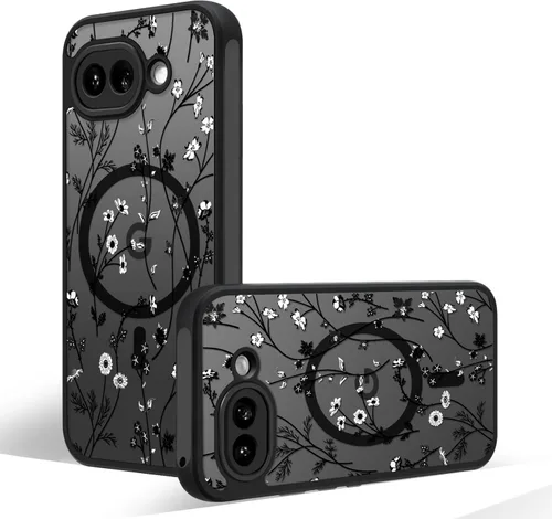 Miniatura 56 de Funda magnética para Google Pixel 10A [Compatible con MagSafe] Funda con patrón floral de flores negras para mujeres y niñas, con borde de TPU Rama