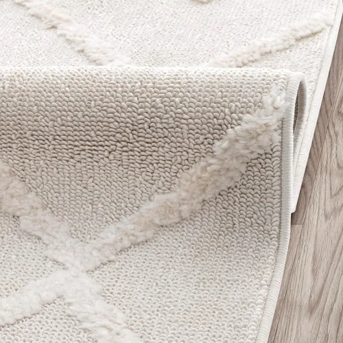 Miniatura 14 de Antep Rugs Palafito 5x7 Alfombra de Área Interior Geométrica Shag Diamante de Pelo Alto-Bajo Texturizada (Blanco, 5'3" x 7'6")