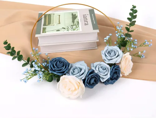 Miniatura 4 de 18 ramos de flores artificiales de eucalipto falsas de flores de gypsophila azules artificiales de tacto real para bodas, arreglos florales, Azul 18