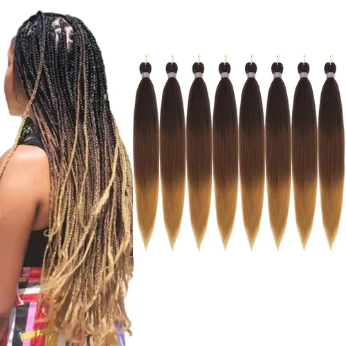 Miniatura 16 de Extensiones de cabello para trenzar verde+verde claro, preestiradas, 2 paquetes, con cabello plumoso pre-trenzado, extensiones de cabello