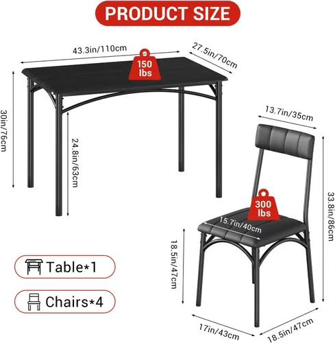 Miniatura 3 de Takywep Juego de mesa de comedor para 4 para espacios pequeños, mesa de cocina con 4 sillas tapizadas, marco moderno de madera y metal