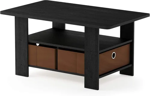 Miniatura 4 de Mesa de café Andrey de Furinno con cajón contenedor, color Americano/marrón medio, pequeño, tapa no elevable