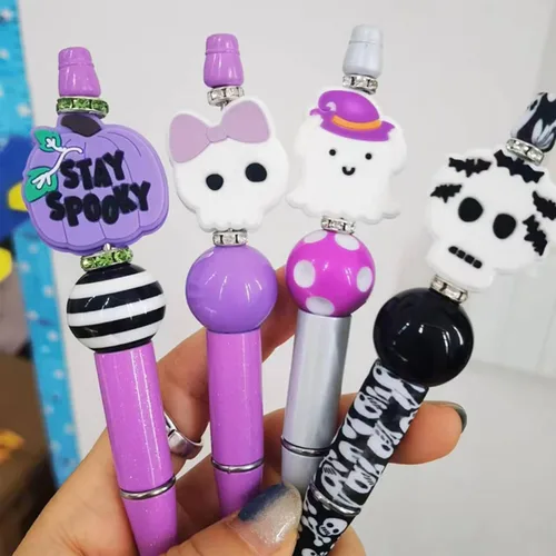 Miniatura 7 de Cuentas de silicona de Halloween, 12 piezas de calabaza, fantasma, murciélago, silicona focal, cuentas sueltas, accesorio para manualidades