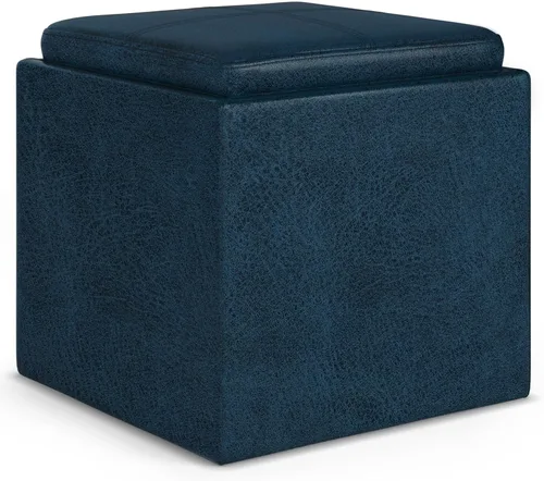 Miniatura 10 de SIMPLIHOME Rockwood - Otomana de almacenamiento en cubo con bandeja, otomana tapizada de cuero vegano de 17 pulgadas de ancho en marrón envejecido
