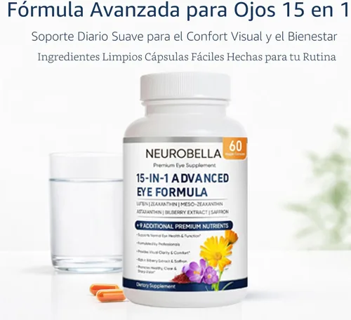 Miniatura 5 de Neurobella Eye Formula, suplemento diario de bienestar ocular 15 en 1 con luteína, zeaxantina, arándano y vitaminas, fórmula de cápsula limpia