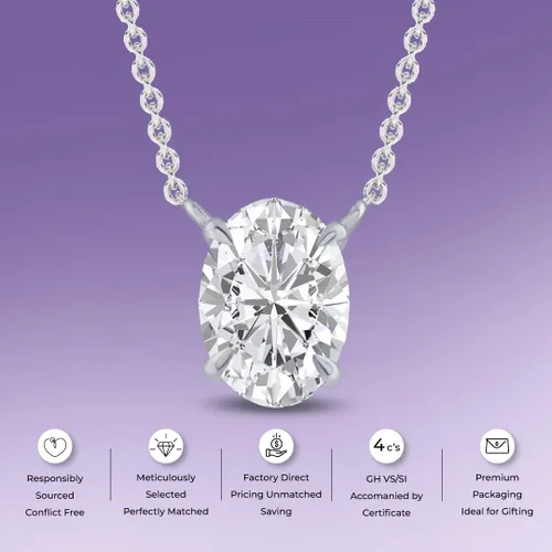 Miniatura 4 de La Joya Collares de diamantes de 1 quilate para mujer Collar de diamante solitario cultivado en laboratorio GH VS/SI Cadena de oro macizo