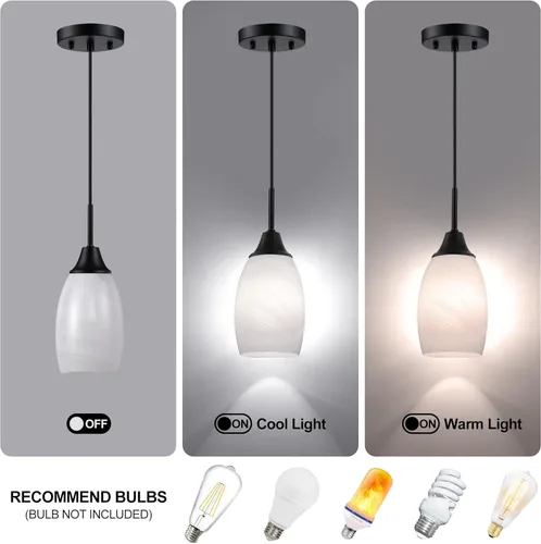 Miniatura 4 de Viinew Mini Lámpara Colgante de Vidrio, 1-Luz de Vidrio Artístico Ovalado Blanco Soplado a Mano Lámpara Colgante Suspendida para Isla de Cocina