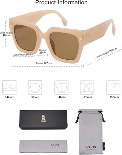 Miniatura 45 de SOJOS Gafas de sol cuadradas vintage de gran tamaño para mujer, estilo retro, de lujo, grandes, UV400 SJ2194