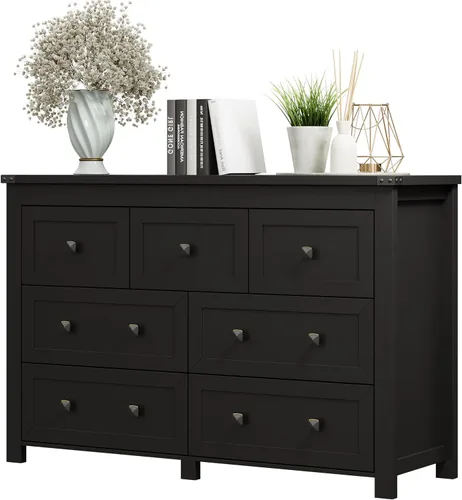 Miniatura 29 de Cómoda para dormitorio con 6 cajones, cómoda de madera de granja, soporte de TV ancho con mango de metal, organizador de ropa moderno para pasillo