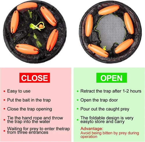 Miniatura 3 de Leyndo 2 redes de pesca flotantes plegables grandes – Red flotante plegable para pesca – Soporte portátil para peces – Jaula de almacenamiento
