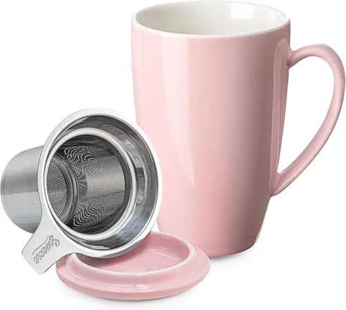 Miniatura 16 de Sweese Taza de té de porcelana de 15 onzas con infusor y tapa, apta para microondas, mango ergonómico, esmalte sin plomo, para té de hojas sueltas