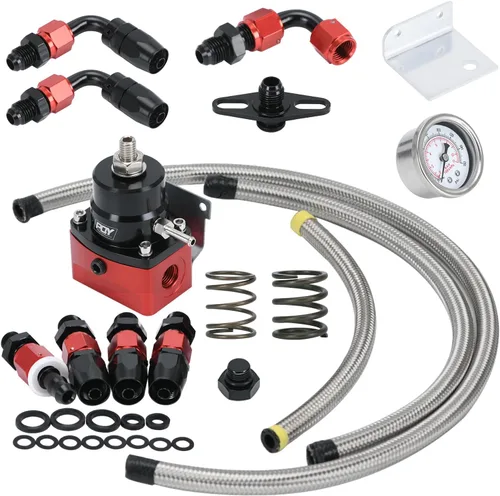 Miniatura 9 de Kit regulador de presión de combustible ajustable 3-70PSI con retorno 6AN y puerto de alimentación 6AN con conectores de mangueras de línea