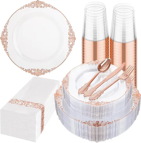 Miniatura 32 de Hioasis 175 platos de plástico verde transparente, elegante juego de vajilla desechable adecuado para 25 invitados, incluye platos de cena de 10.25