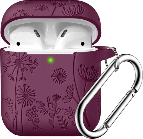 Miniatura 12 de Lerobo Funda protectora completa para AirPods de 2ª y 1ª generación, con grabado de flores, compatible con Apple AirPod, funda de carga con llavero