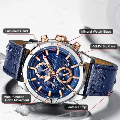 Miniatura 3 de MF MINI FOCUS Reloj de pulsera casual para hombre (multifuncionalimpermeableluminosocalendario) correa de cuero para hombre