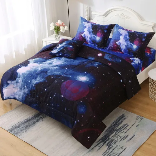 Miniatura 9 de Juego de ropa de cama de 6 piezas con purpurina y sábanas para adolescentes, niñas y niños, cama temática de purpurina con gradiente