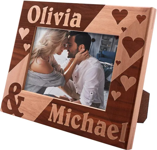 Marco de fotos de amor personalizado | 4 x 6 | Regalos del día de San Valentín para ella, marco de amor personalizado con corazones, marco de fotos