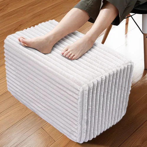 Miniatura 16 de Puf otomano rectangular, puf de relleno con relleno de trozos de espuma, suave forro polar coral peludo, otomana multiusos para sala de estar, blanco