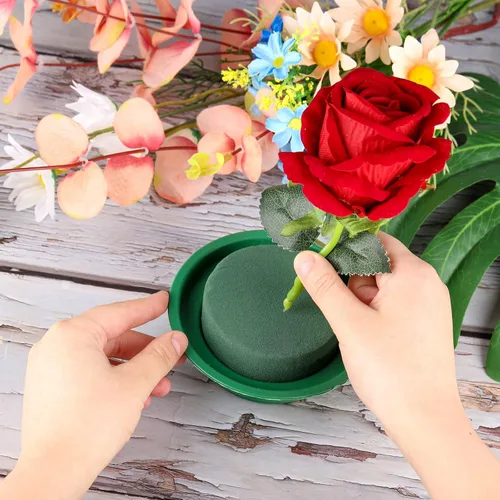 Miniatura 4 de Hahood Paquete de 8 rondas de espuma floral verde en cuencos, kit de arreglo floral para flores frescas y artificiales, 4.7 pulgadas de diámetro