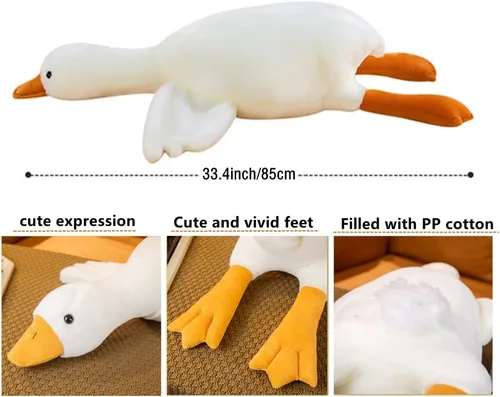 Miniatura 3 de NatureMan Peluche de ganso de 33.4 pulgadas, juguete de peluche de ganso muy grande, lindo cojín de felpa de ganso blanco, súper suave para todas