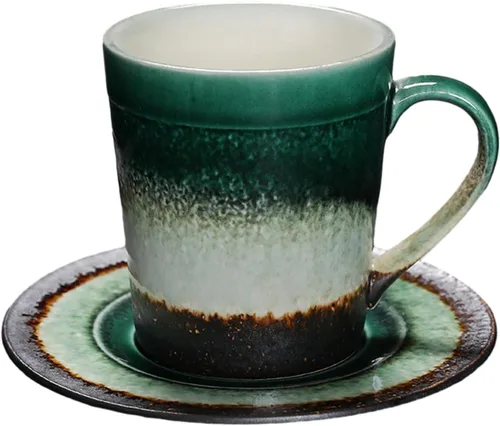 Miniatura 13 de CAPIJIONG 6.8 fl oz/6.67oz Vintage Cerámica Horno Taza de Café Set Creativo Simple Taza de Leche para Oficina Hogar Restaurante Café-Azul Esmalte