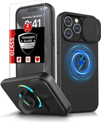 Miniatura 72 de Funda magnética para iPhone 11 Pro compatible con carga inalámbrica MagSafe, con 2 protectores de pantalla, anillo kickstand de 360° integrado +