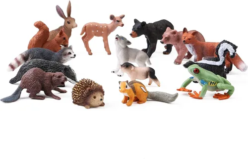 Miniatura 7 de 16 piezas de figuras de animales del bosque para bebés, figuras de criaturas del bosque, juguetes en miniatura, adornos para pasteles y cupcakes