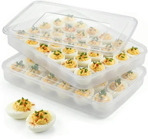 Miniatura 8 de HANSGO Recipientes para huevos rellenos con tapa, soporte portador de bandeja para huevos rellenos con tapa para 24 huevos para fiestas en casa