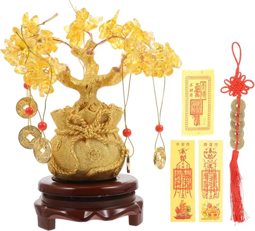 Ciieeo Árbol de dinero monedas, árbol de la suerte, de cristal natural, árbol de la suerte, árbol de la vida de Feng Shui, árbol de dinero,