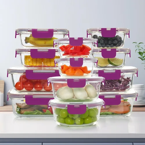 Miniatura 8 de UMEIED Paquete de 12 recipientes de vidrio para almacenamiento de alimentos con tapas a prueba de fugas, recipientes herméticos de vidrio para Negro