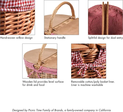 Miniatura 6 de Picnic TIME Coca-Cola Country - Cesta de picnic vintage con tapa, cesta de picnic de mimbre para 2 personas, patrón de cuadros rojos y blancos