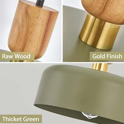 Miniatura 5 de Iluminación colgante contemporánea, lámpara colgante de 12 pulgadas, acento de madera y latón, lámpara colgante de metal ajustable para cocina