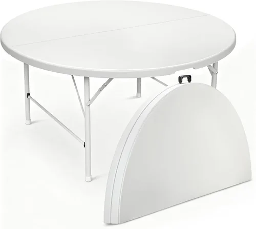 Miniatura 19 de Magshion Mesa plegable redonda de 48 pulgadas, mesa de plástico plegable de 4 pies con asa de transporte para exteriores, boda, fiesta, evento, Negro