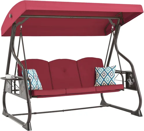 ZZW - Columpio de porche para patio con 3 asientos, 800LBS, columpio al aire libre con soporte, toldo y respaldo ajustable, silla columpio para