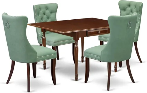 Miniatura 19 de East West Furniture MZDA5-MAH-12 - Juego de comedor de 5 piezas que consta de una mesa de cocina rectangular con gotas y 4 sillas Parson de tela