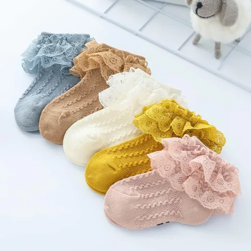 Miniatura 7 de Calcetines de princesa para recién nacidos, con volantes de encaje, para niñas pequeñas