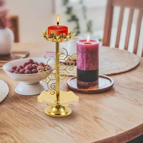 Miniatura 9 de 2 portavelas de loto de aleación dorada, soporte de lámpara de mantequilla budista para meditación, altar del hogar y decoración del templo, diseño