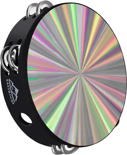 EASTROCK Pandereta Radiante de Mano de 8 Pulgadas con Doble Fila de Cascabeles Pandereta Reflectante Instrumento Musical para Niños Adultos Iglesia