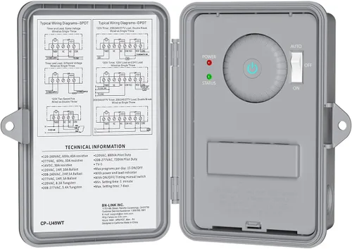 Miniatura 11 de BN-LINK Temporizador de bomba de piscina, caja de temporizador para exteriores, resistente, 2HP 40A Max, 120, 240, 277 VAC, para bomba de piscina